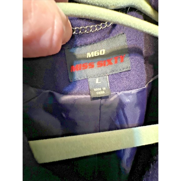 Vintage Miss Sixty M60 Purple Wool Blend Belted Lined Coat Size Large - Picture 10 of 16